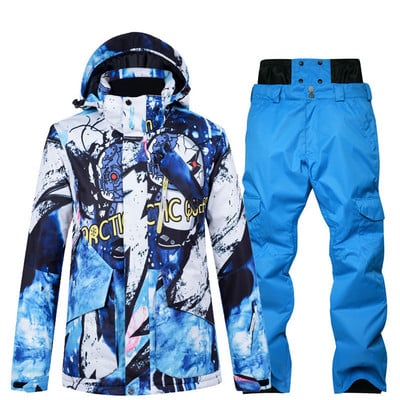 Χειμερινή ανδρική στολή σκι Σετ μπουφάν και παντελόνι για άντρες Ζεστή αδιάβροχη αντιανεμική φόρμα για σκι και σνόουμπορντ Ανδρικό παλτό για σκι