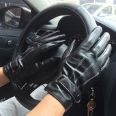 Vyriškos pirštinės Juodos žieminės kumštinės pirštinės Šildo Jutiklinis ekranas Atsparus vėjui Vairavimas Vyriškas Rudens žiemos PU odinės pirštinės Verslas