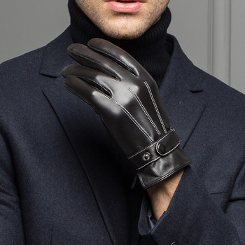 Мъжки ръкавици Черни зимни ръкавици без ръкави Затоплят сензорен екран Ветроустойчиви шофиращи мъжки есенни зимни PU кожени ръкавици Бизнес