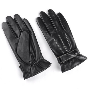 Мъжки ръкавици Черни зимни ръкавици без ръкави Затоплят сензорен екран Ветроустойчиви шофиращи мъжки есенни зимни PU кожени ръкавици Бизнес