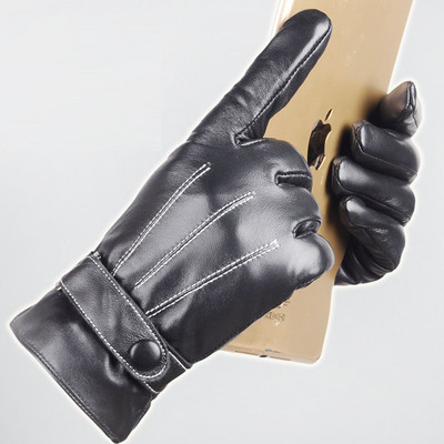 Vyriškos pirštinės Juodos žieminės kumštinės pirštinės Šildo Jutiklinis ekranas Atsparus vėjui Vairavimas Vyriškas Rudens žiemos PU odinės pirštinės Verslas