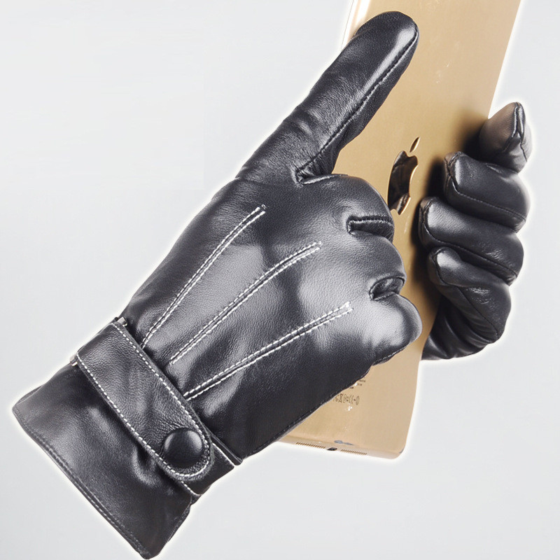 Vyriškos pirštinės Juodos žieminės kumštinės pirštinės Šildo Jutiklinis ekranas Atsparus vėjui Vairavimas Vyriškas Rudens žiemos PU odinės pirštinės Verslas