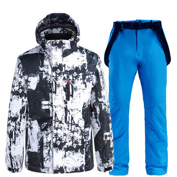 -30 νέα επώνυμα σετ ανδρικών κοστουμιών χιονιού Φορέστε ρούχα Snowboard 10k αδιάβροχη χειμερινή στολή για σκι μπουφάν + σαλιάρες παντελόνι