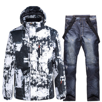 -30 νέα επώνυμα σετ ανδρικών κοστουμιών χιονιού Φορέστε ρούχα Snowboard 10k αδιάβροχη χειμερινή στολή για σκι μπουφάν + σαλιάρες παντελόνι
