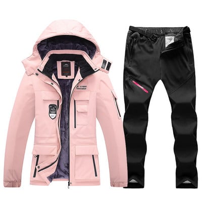 Slidinėjimo kostiumas moterims žieminės vilnos slidinėjimo striukės ir kelnės Šiltos, vandeniui atsparios snieglenčių striukės, moteriškos lauko žygių sniego kostiumai