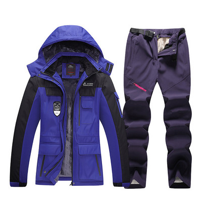 Slidinėjimo kostiumas moterims žieminės vilnos slidinėjimo striukės ir kelnės Šiltos, vandeniui atsparios snieglenčių striukės, moteriškos lauko žygių sniego kostiumai