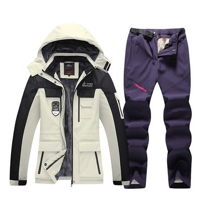 Slidinėjimo kostiumas moterims žieminės vilnos slidinėjimo striukės ir kelnės Šiltos, vandeniui atsparios snieglenčių striukės, moteriškos lauko žygių sniego kostiumai