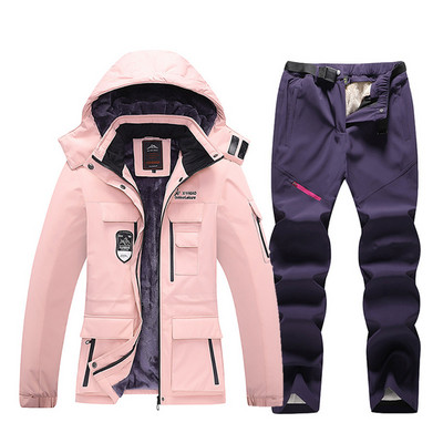 Slidinėjimo kostiumas moterims žieminės vilnos slidinėjimo striukės ir kelnės Šiltos, vandeniui atsparios snieglenčių striukės, moteriškos lauko žygių sniego kostiumai