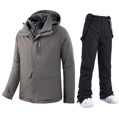 Aukštos kokybės žieminiai vyriški slidinėjimo kostiumai, nauji 2022 m. terminiai vandeniui atspari sniego pūkinė striukė ir snieglenčių kelnių rinkinys