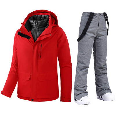 Aukštos kokybės žieminiai vyriški slidinėjimo kostiumai, nauji 2022 m. terminiai vandeniui atspari sniego pūkinė striukė ir snieglenčių kelnių rinkinys