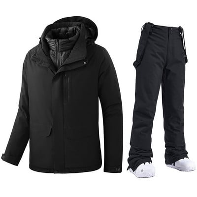 Aukštos kokybės žieminiai vyriški slidinėjimo kostiumai, nauji 2022 m. terminiai vandeniui atspari sniego pūkinė striukė ir snieglenčių kelnių rinkinys