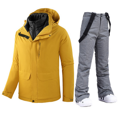 Aukštos kokybės žieminiai vyriški slidinėjimo kostiumai, nauji 2022 m. terminiai vandeniui atspari sniego pūkinė striukė ir snieglenčių kelnių rinkinys