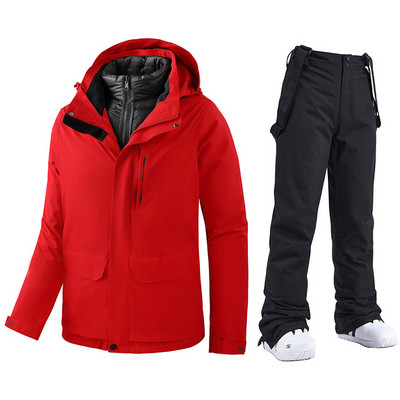 Aukštos kokybės žieminiai vyriški slidinėjimo kostiumai, nauji 2022 m. terminiai vandeniui atspari sniego pūkinė striukė ir snieglenčių kelnių rinkinys