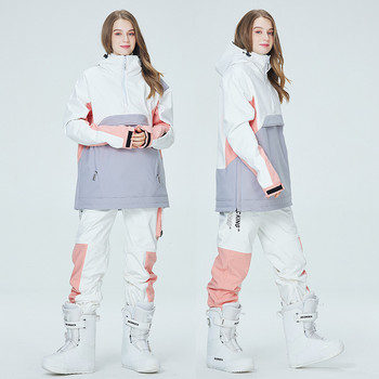 Σνόουμπορντ Κοστούμι με κουκούλα ανδρών και γυναικών Χειμερινό αντιανεμικό αδιάβροχο παντελόνι ζεστό μπουφάν για σκι Γυναικείο σετ σκι