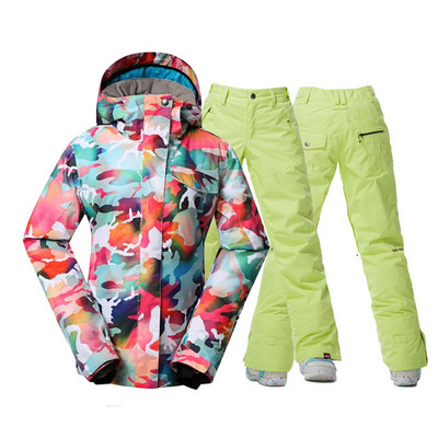 Madingi kamufliažiniai moteriški sniego kostiumai, 10K neperšlampami, vėjui atsparūs slidinėjimo rinkiniai