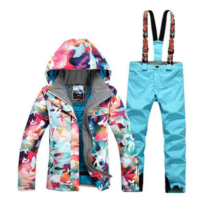 Madingi kamufliažiniai moteriški sniego kostiumai, 10K neperšlampami, vėjui atsparūs slidinėjimo rinkiniai