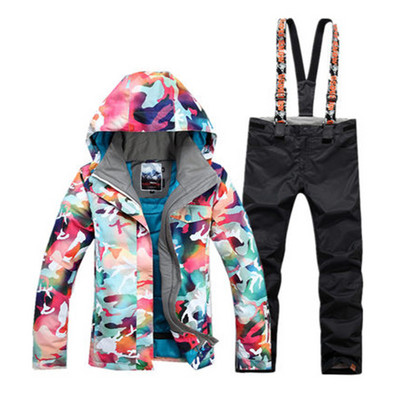 Madingi kamufliažiniai moteriški sniego kostiumai, 10K neperšlampami, vėjui atsparūs slidinėjimo rinkiniai