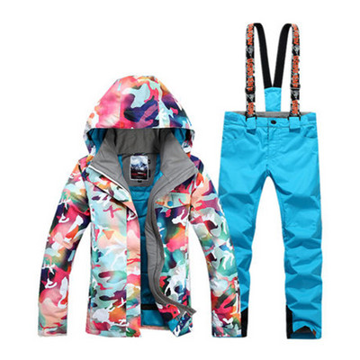 Madingi kamufliažiniai moteriški sniego kostiumai, 10K neperšlampami, vėjui atsparūs slidinėjimo rinkiniai