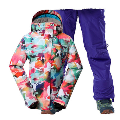 Madingi kamufliažiniai moteriški sniego kostiumai, 10K neperšlampami, vėjui atsparūs slidinėjimo rinkiniai