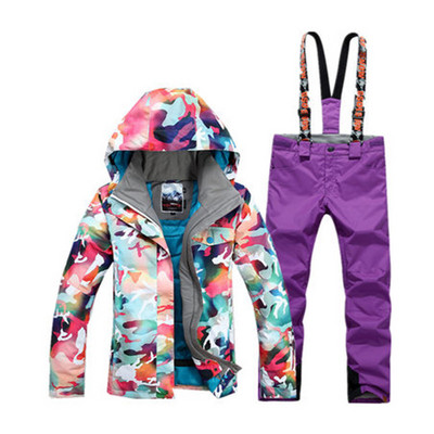 Madingi kamufliažiniai moteriški sniego kostiumai, 10K neperšlampami, vėjui atsparūs slidinėjimo rinkiniai