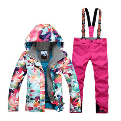 Madingi kamufliažiniai moteriški sniego kostiumai, 10K neperšlampami, vėjui atsparūs slidinėjimo rinkiniai