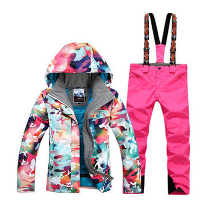 Madingi kamufliažiniai moteriški sniego kostiumai, 10K neperšlampami, vėjui atsparūs slidinėjimo rinkiniai