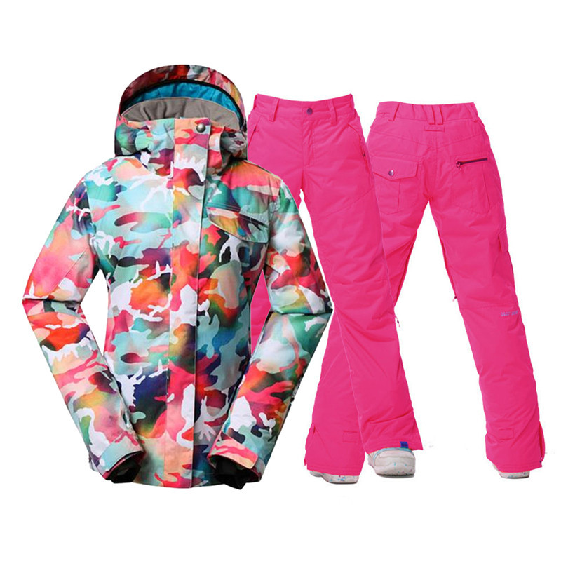 Madingi kamufliažiniai moteriški sniego kostiumai, 10K neperšlampami, vėjui atsparūs slidinėjimo rinkiniai