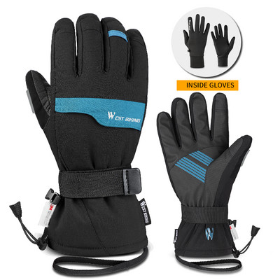 WEST BIKING Super šiltos slidinėjimo pirštinės -30 ℉ Neperšlampamos žieminės pirštinės, 2 poros snieglenčių motociklų dviračių sportinės pirštinės vyrams, moterims
