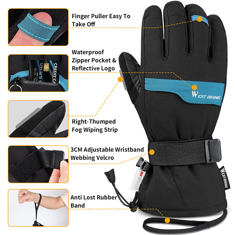 WEST BIKING Super šiltos slidinėjimo pirštinės -30 ℉ Neperšlampamos žieminės pirštinės, 2 poros snieglenčių motociklų dviračių sportinės pirštinės vyrams, moterims