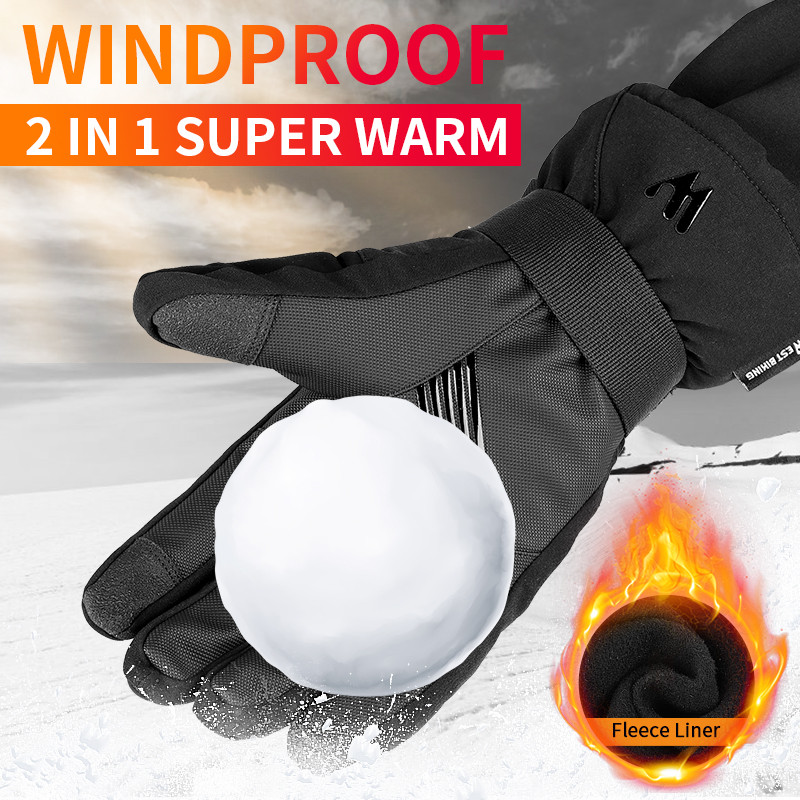 WEST BIKING Super šiltos slidinėjimo pirštinės -30 ℉ Neperšlampamos žieminės pirštinės, 2 poros snieglenčių motociklų dviračių sportinės pirštinės vyrams, moterims