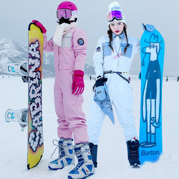 2022 Мъжки комплект за сноуборд от една част с качулка Дамски снежен костюм Спортен планински женски гащеризон за ски Дамски гащеризон на открито