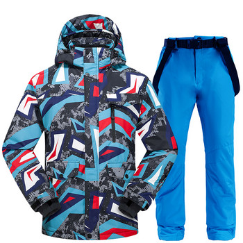Зимен мъжки ски костюм 2021 Ски яке и панталон за мъже Топли водоустойчиви ветроустойчиви костюми за ски и сноуборд Ски палто