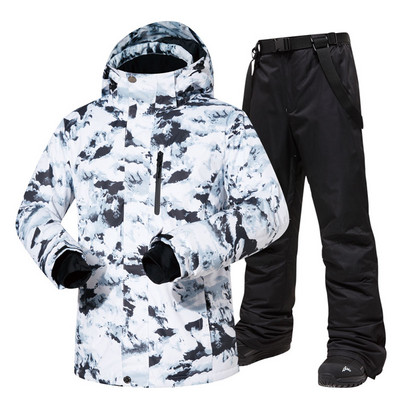 -30 temperatūrinių slidinėjimo kostiumų vyriškų prekių ženklų žiemos lauko vėjui ir vandeniui atspari terminė sniego striukė ir kelnės vyrų slidinėjimo snieglenčių striukė