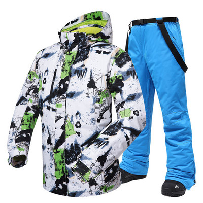 -30 temperatūrinių slidinėjimo kostiumų vyriškų prekių ženklų žiemos lauko vėjui ir vandeniui atspari terminė sniego striukė ir kelnės vyrų slidinėjimo snieglenčių striukė