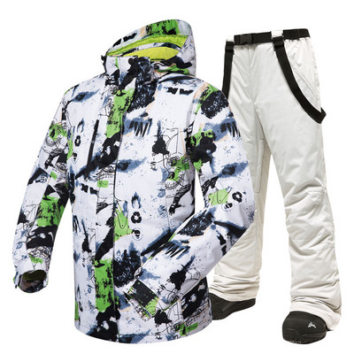 -30 temperatūrinių slidinėjimo kostiumų vyriškų prekių ženklų žiemos lauko vėjui ir vandeniui atspari terminė sniego striukė ir kelnės vyrų slidinėjimo snieglenčių striukė
