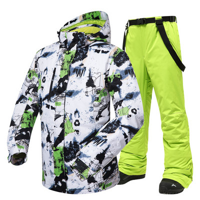 -30 temperatūrinių slidinėjimo kostiumų vyriškų prekių ženklų žiemos lauko vėjui ir vandeniui atspari terminė sniego striukė ir kelnės vyrų slidinėjimo snieglenčių striukė