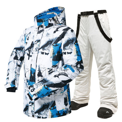 -30 temperatūrinių slidinėjimo kostiumų vyriškų prekių ženklų žiemos lauko vėjui ir vandeniui atspari terminė sniego striukė ir kelnės vyrų slidinėjimo snieglenčių striukė