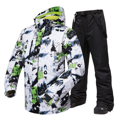 -30 temperatūrinių slidinėjimo kostiumų vyriškų prekių ženklų žiemos lauko vėjui ir vandeniui atspari terminė sniego striukė ir kelnės vyrų slidinėjimo snieglenčių striukė