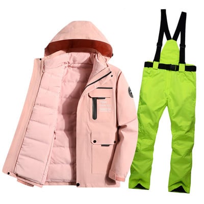 Šiltas moterų slidinėjimo kostiumas žieminė slidinėjimo striukė ir kelnės vandeniui nepralaidūs kvėpuojantys slidinėjimo ir snieglenčių kostiumai lauko sniego kostiumai