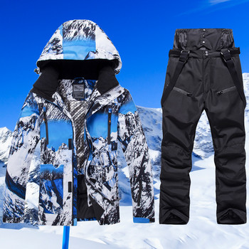 -30 Degrees Winter Warm ανδρική φόρμα χιονιού Σετ Snowboard Φορέστε αδιάβροχο αντιανεμικό σακάκι για σκι εξωτερικού χώρου και σαλιάρες παντελόνι για άνδρες