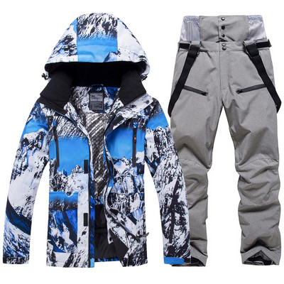 -30 laipsnių žiemos šiltas vyriškas sniego kostiumo rinkinys, snieglenčių dėvėjimas, neperšlampamas vėjui atsparus lauko slidinėjimo striukė ir vyriškos kelnės su antkrūtiniais
