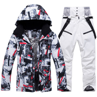-30 laipsnių žiemos šiltas vyriškas sniego kostiumo rinkinys, snieglenčių dėvėjimas, neperšlampamas vėjui atsparus lauko slidinėjimo striukė ir vyriškos kelnės su antkrūtiniais