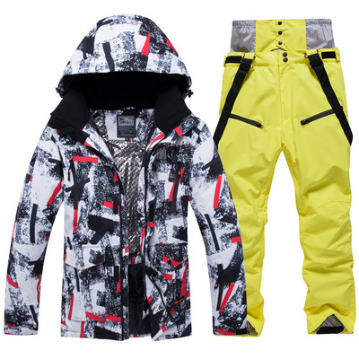 -30 laipsnių žiemos šiltas vyriškas sniego kostiumo rinkinys, snieglenčių dėvėjimas, neperšlampamas vėjui atsparus lauko slidinėjimo striukė ir vyriškos kelnės su antkrūtiniais