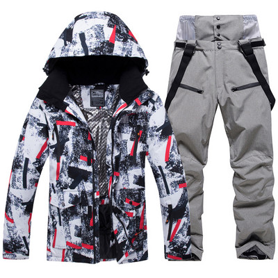 -30 laipsnių žiemos šiltas vyriškas sniego kostiumo rinkinys, snieglenčių dėvėjimas, neperšlampamas vėjui atsparus lauko slidinėjimo striukė ir vyriškos kelnės su antkrūtiniais