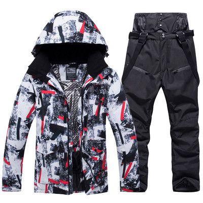 -30 laipsnių žiemos šiltas vyriškas sniego kostiumo rinkinys, snieglenčių dėvėjimas, neperšlampamas vėjui atsparus lauko slidinėjimo striukė ir vyriškos kelnės su antkrūtiniais