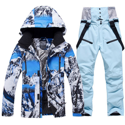 -30 laipsnių žiemos šiltas vyriškas sniego kostiumo rinkinys, snieglenčių dėvėjimas, neperšlampamas vėjui atsparus lauko slidinėjimo striukė ir vyriškos kelnės su antkrūtiniais