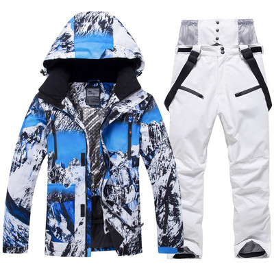 -30 laipsnių žiemos šiltas vyriškas sniego kostiumo rinkinys, snieglenčių dėvėjimas, neperšlampamas vėjui atsparus lauko slidinėjimo striukė ir vyriškos kelnės su antkrūtiniais