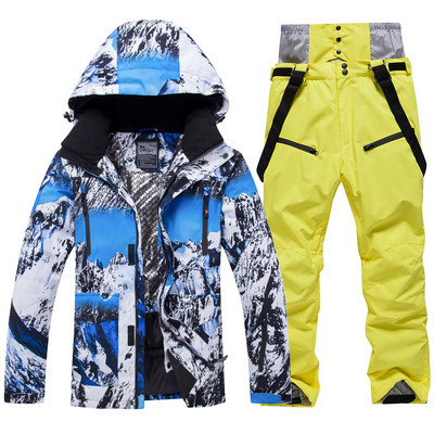 -30 laipsnių žiemos šiltas vyriškas sniego kostiumo rinkinys, snieglenčių dėvėjimas, neperšlampamas vėjui atsparus lauko slidinėjimo striukė ir vyriškos kelnės su antkrūtiniais