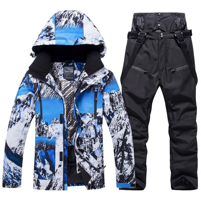 -30 laipsnių žiemos šiltas vyriškas sniego kostiumo rinkinys, snieglenčių dėvėjimas, neperšlampamas vėjui atsparus lauko slidinėjimo striukė ir vyriškos kelnės su antkrūtiniais