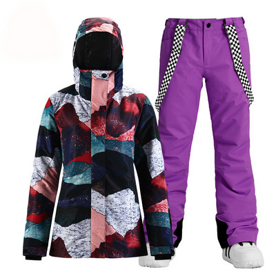 Costume de zăpadă pentru femei Îmbrăcăminte sport în aer liber Costume de schi Impermeabil rezistent la vânt pentru snowboard Seturi de îmbrăcăminte Jachetă + pantaloni pentru fete